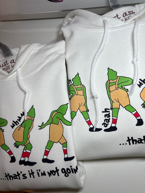 - Grinch Not Going Crewneck Sweater Hoodie Green Guy Character Christmas Winter Grinchmas Whoville Holidays Gift Joy Cheer Jolly