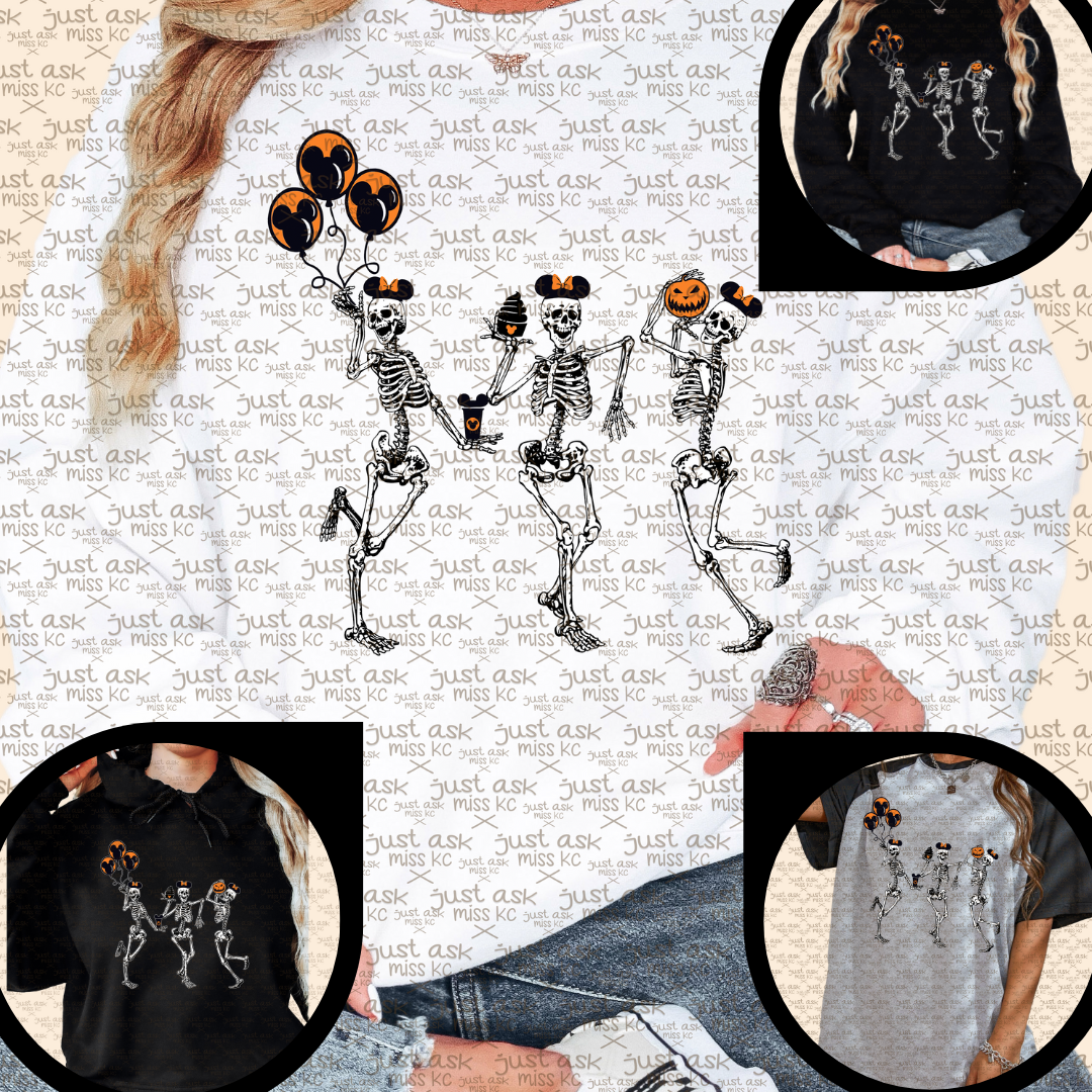 Dancing Halloween Skeletons Crewneck, Oversized Tee, Hoodie, Fall Shirt, Ears Spooky Park