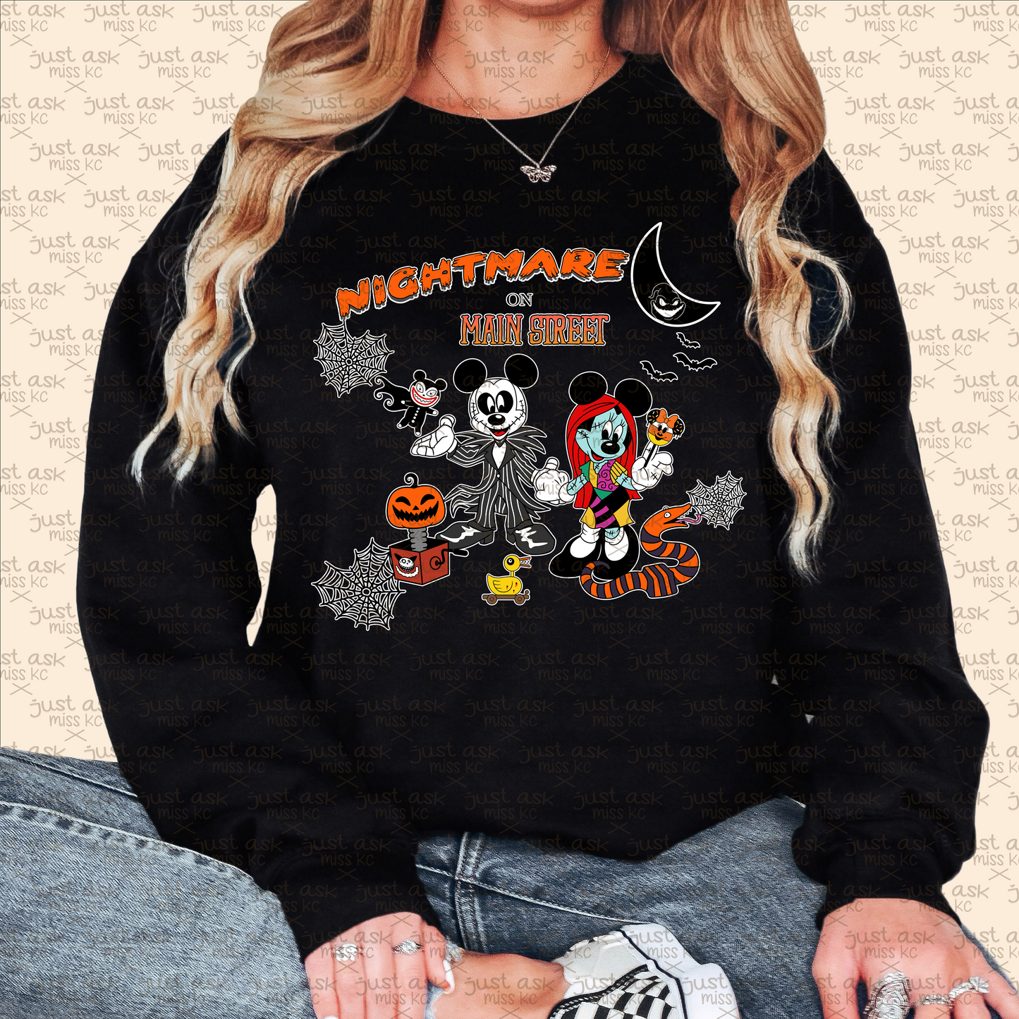 Nightmare on Main Street Crewneck, Hoodie, Sweatshirt, Disney Halloween, Nightmare before Christmas, Fall Shirt Spooky Horror Characters Boo Scary Park Pumpkin