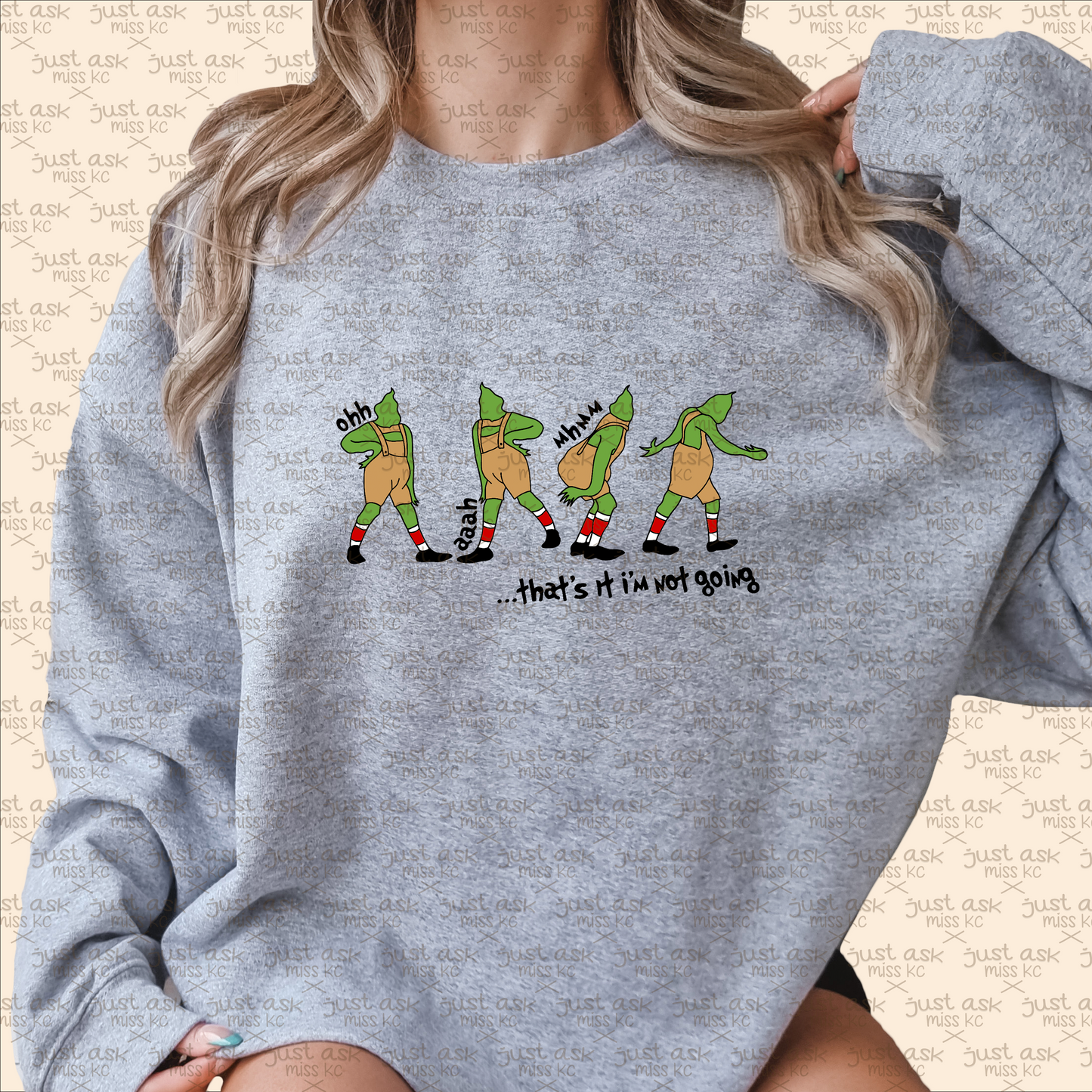 - Grinch Not Going Crewneck Sweater Hoodie Green Guy Character Christmas Winter Grinchmas Whoville Holidays Gift Joy Cheer Jolly