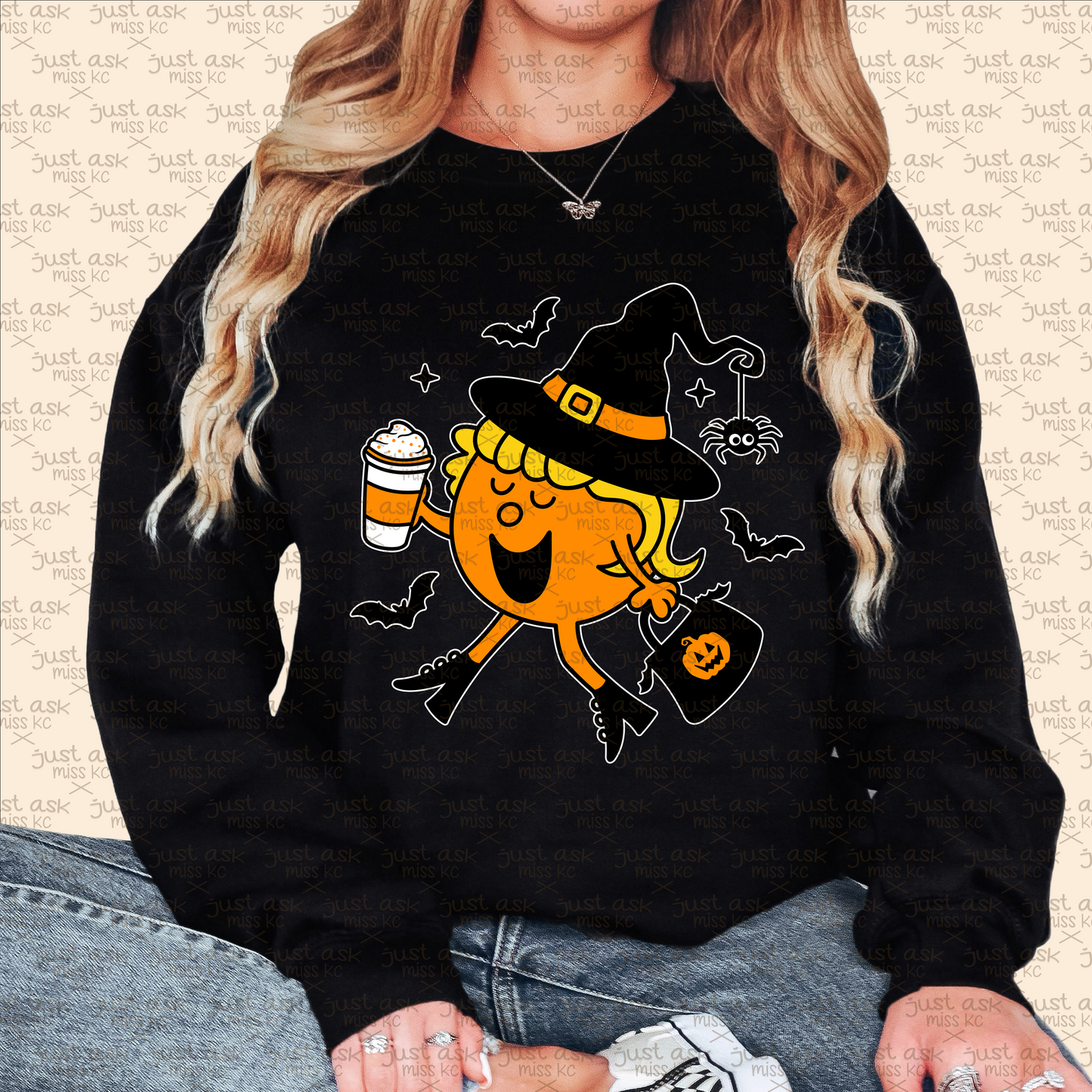 Little Miss Halloween Queen Crewneck Sweater Spooky Sweatshirt Fall Coffee Boo Witch Pumpkin Top