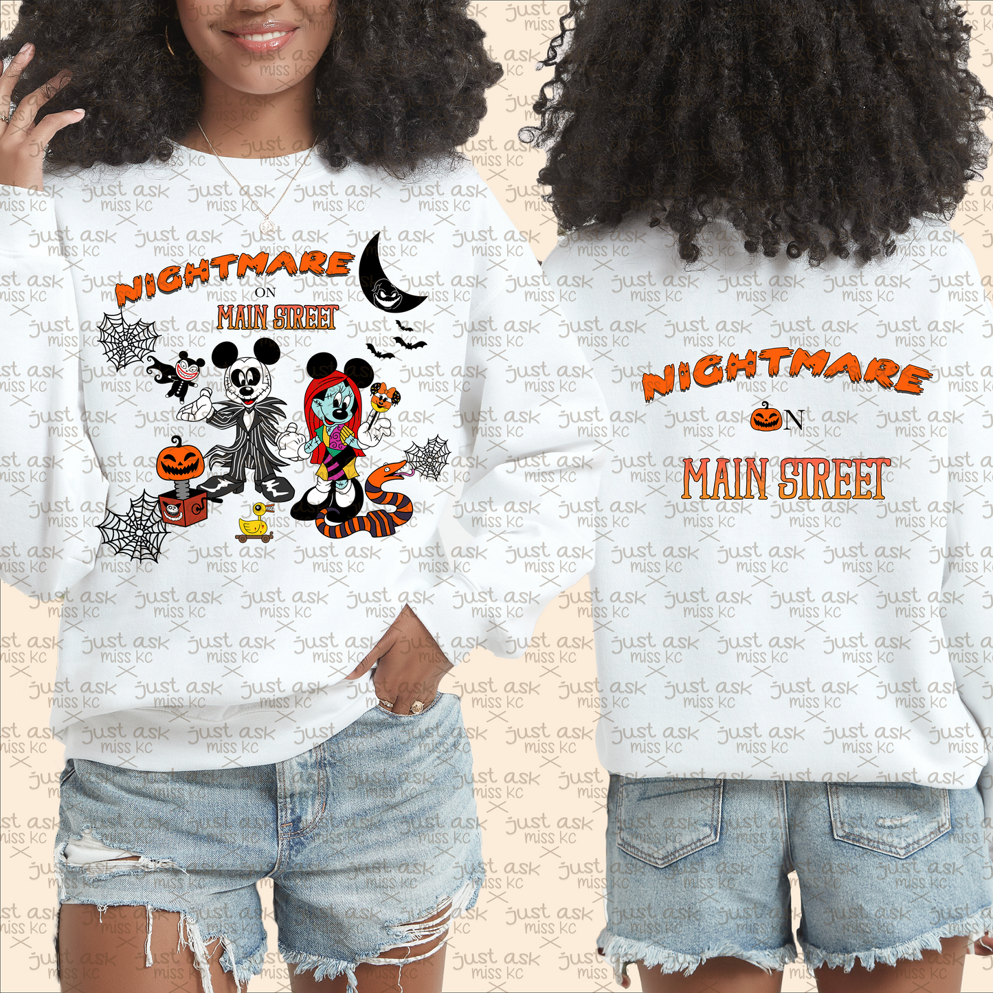 Nightmare on Main Street Crewneck, Hoodie, Sweatshirt, Disney Halloween, Nightmare before Christmas, Fall Shirt Spooky Horror Characters Boo Scary Park Pumpkin