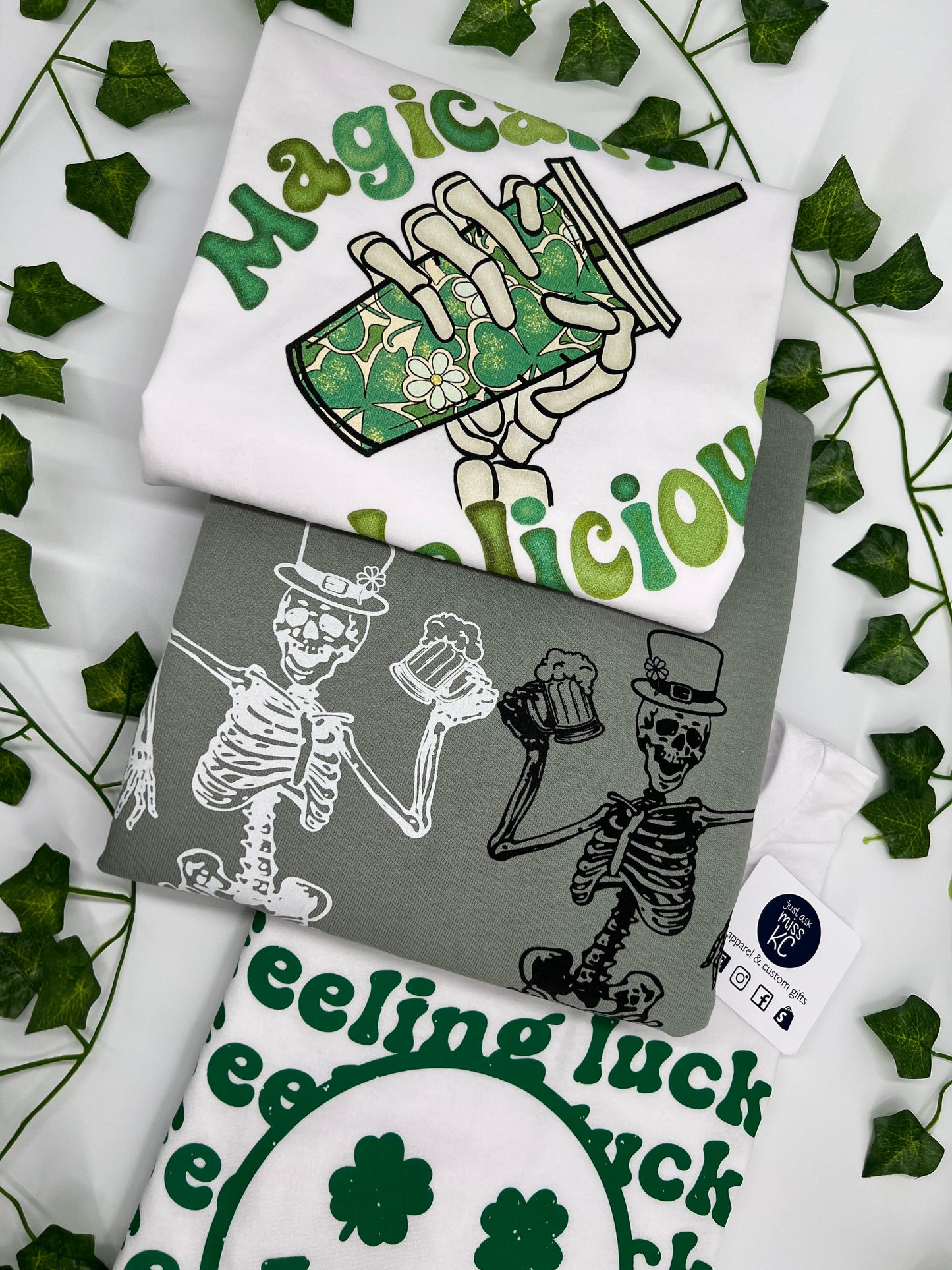 Seasonal St.Patricks Day T-Shirts, Crewneck, Sweater, Feeling Lucky, Magically Delicious, Skeletons, Cheers, Patty's Day, Clover