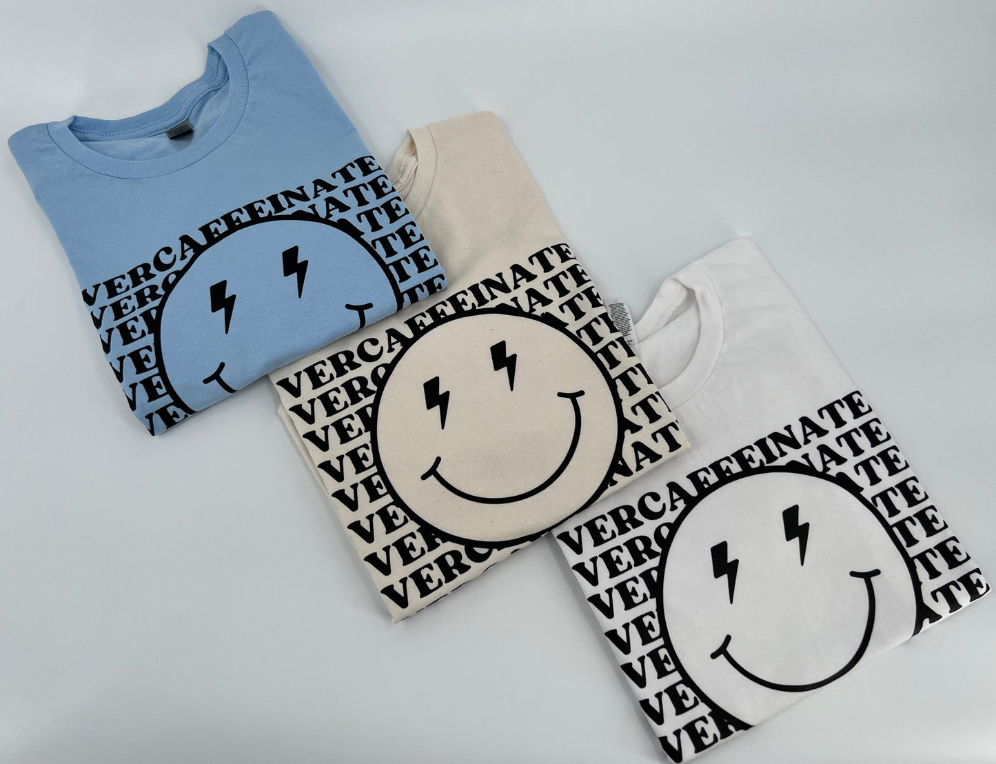 Overcaffeinated T-Shirt, Crewneck Sweater, Coffee Addict, Caffeine Lover, Smiley, Smile, Caffeinated Shirt