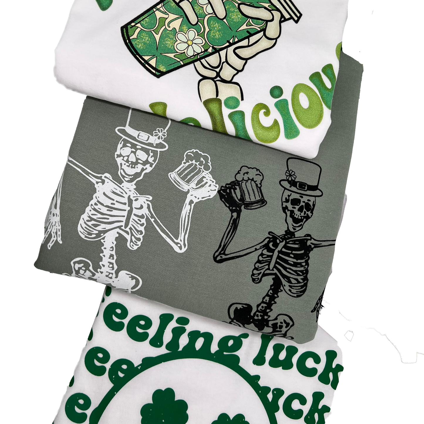 Seasonal St.Patricks Day T-Shirts, Crewneck, Sweater, Feeling Lucky, Magically Delicious, Skeletons, Cheers, Patty's Day, Clover
