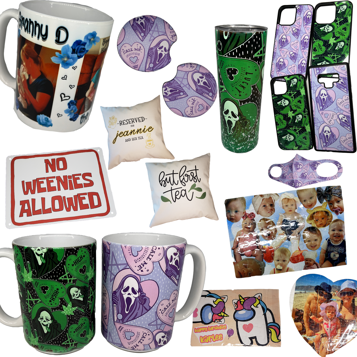 Custom Gifts, Mug, Tumbler, Magnet, Phone Case, Puzzle, Pillow Case, Mask, Sign, iPhone, Samsung, Car Coaster
